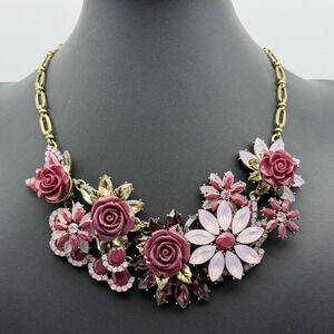 Joan Rivers Classics Collection Pink Floral Garden Statement Bib Necklace 17-20"
